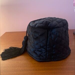 NWT Vintage Black Quilted Hat with Tassel